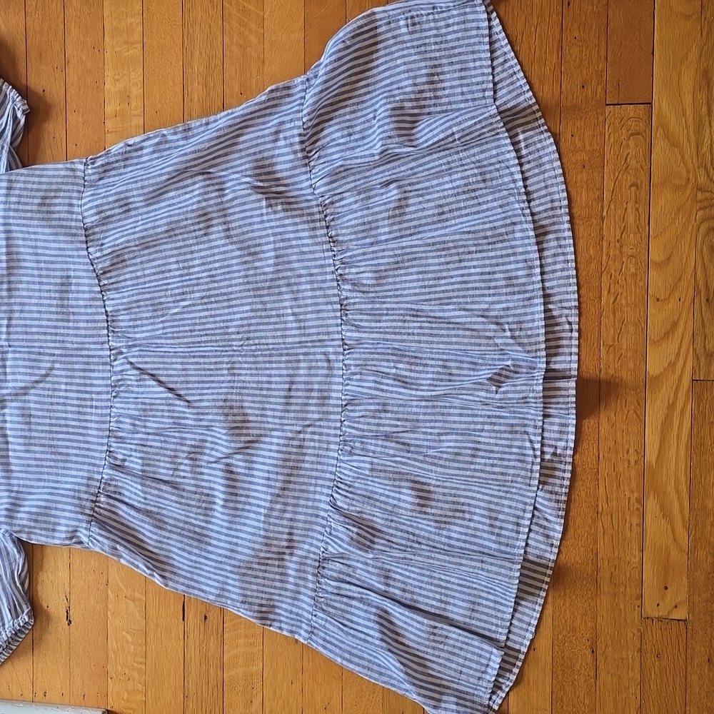 Beach Lunch Lounge, Luca Linen A-Line Prairie Dress, Striped Puff Sleeve, Size L - Picture 7 of 12